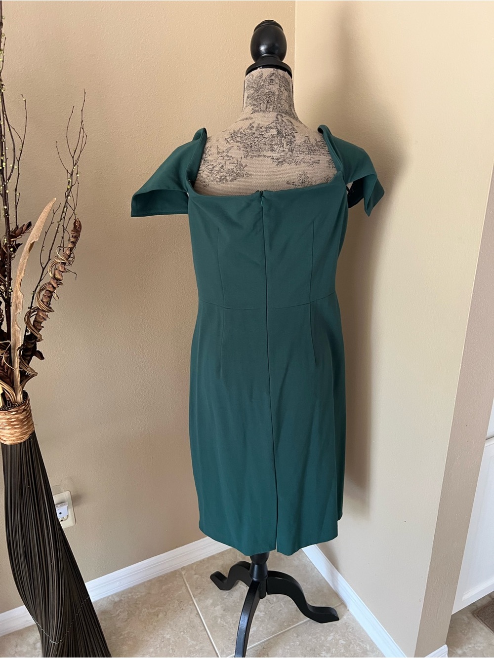 Vince Camuto Forest Green One-Shoulder Draped Sheath Dress - Picture 2 of 5